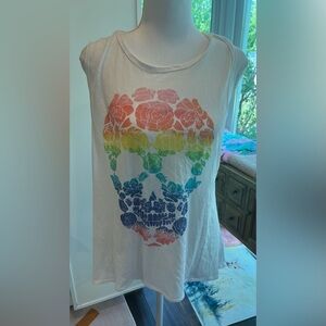 Chaser rainbow Floral skull flounce tank Size M